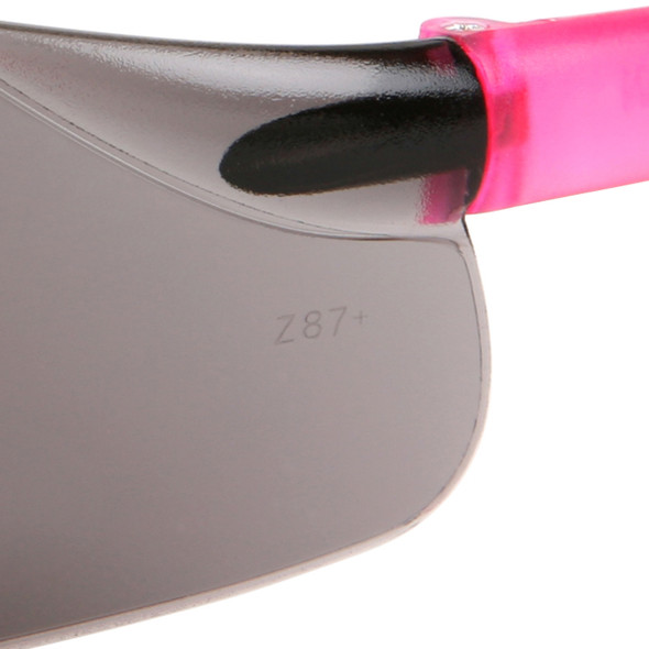 Crews Bearkat Small Safety Glasses with Pink Temples and Gray Lens BK222 Lens Marking
