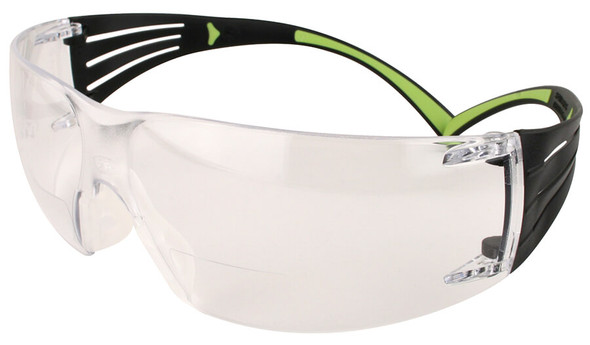3M SecureFit Bifocal Safety Glasses with Black/Lime Temples and Clear Anti-Fog Lens