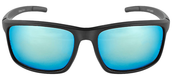 Bullhead Pompano Safety Glasses with Black Frame and Polarized Blue Mirror Anti-Fog Lens BH2769PFT - Front View