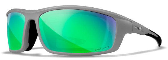 Wiley X Grid Safety Sunglasses with Grey Frame and Captivate Polarized Green Mirror Lens CCGRD07