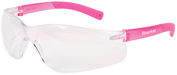 Crews Bearkat Small Safety Glasses with Pink Temples and Clear Lenses BK220