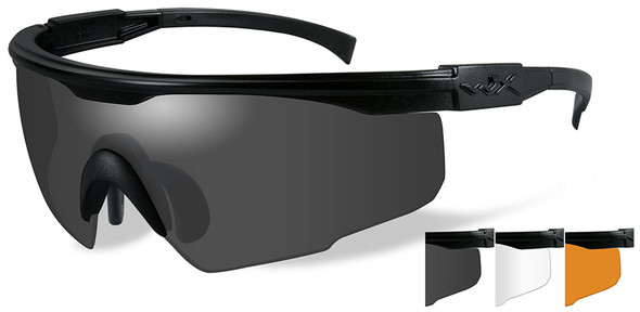 Wiley X PT-1 Ballistic Sunglasses Kit with Black Frame and Smoke, Clear and Light Rust Lenses