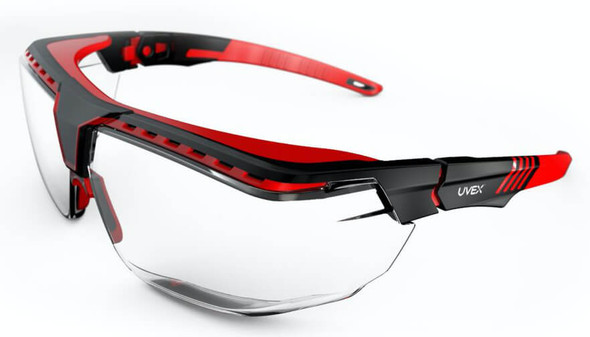 Uvex Avatar OTG Safety Glasses with Black/Red Frame and Clear Lens S3851