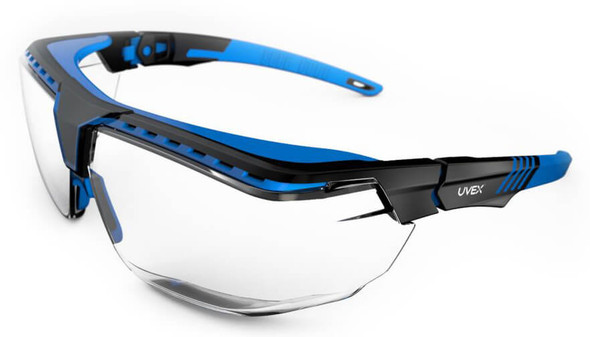 Uvex Avatar OTG Safety Glasses with Black/Blue Frame and Clear Anti-Reflective Lens