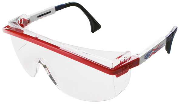 Uvex Astrospec 3000 Safety Glasses Patriot RWB Frame/Duoflex Temples Clear XTR Anti-Fog Lens S1169C
