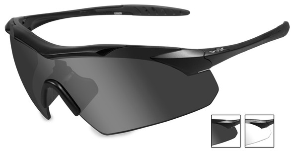 Wiley X Vapor Sunglasses with Matte Black Frame and Grey and Clear Lenses