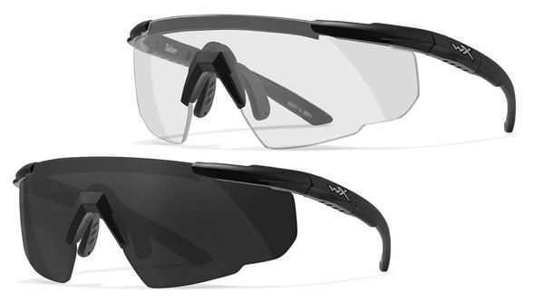 Wiley X Saber Advanced Ballistic Safety Glasses Kit with Two Matte Black Frames and Smoke Grey and Clear Lenses WX-307