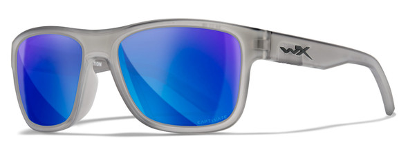 Wiley X Ovation Safety Sunglasses with Matte Slate Frame and Captivate Polarized Blue Mirror Lens WX-AC6OVN09