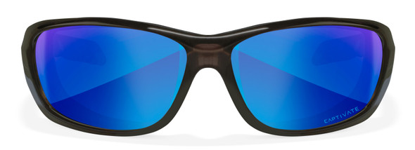 Wiley X Gravity Safety Sunglasses with Black Crystal Frame and Captivate Polarized Blue Mirror Lens CCGRA19 - Front View