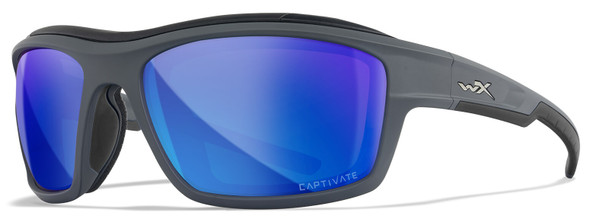 Wiley X Ozone Safety Glasses with Grey Foam-Padded Frame and Captivate Polarized Blue Mirror Lens CCOZN09