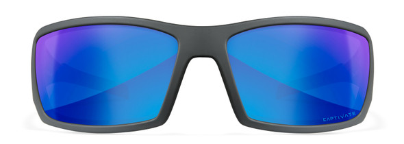 Wiley X Twisted Safety Sunglasses with Matte Grey Frame and Captivate Polarized Blue Mirror Lens SSTWI09 - Front View